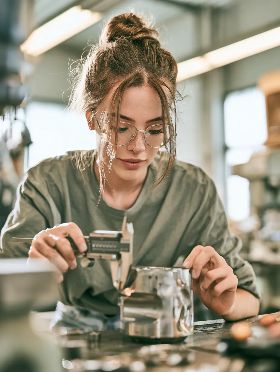 Young engineer measuring a machined part with digital calipers in a workshop, a precise image for leap credit installment payment math